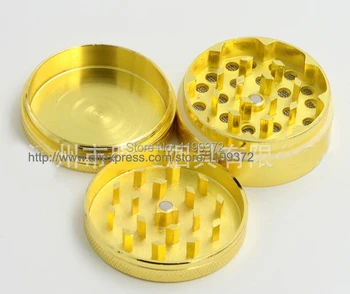

200pcs 3 Part 40mm X 50mm Tobacco Grass Leaf Dry Herbal Grinder 3 parts cnc grinder Grinders Golden Color