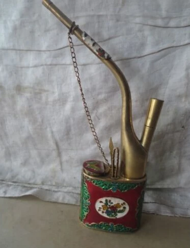 

Chinese Old Style Working White Copper Red Cloisonne Smorking Pipe fast Shipping