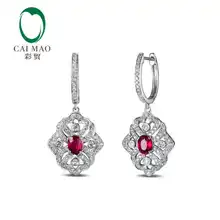 CaiMao 18KT/750 Белое золото 0,81 ct натуральный красный синий РУБИН& 0,70 ct полный разрез Алмазный обручальные Серьги с драгоценными камнями