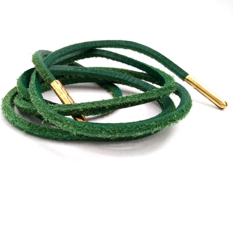 1-12Pairs Green Mens Fashion Quality Genuine Top Layer Leather Shoelaces Retro Leather Boot Shoes Shoestring Metal Head Shoelace