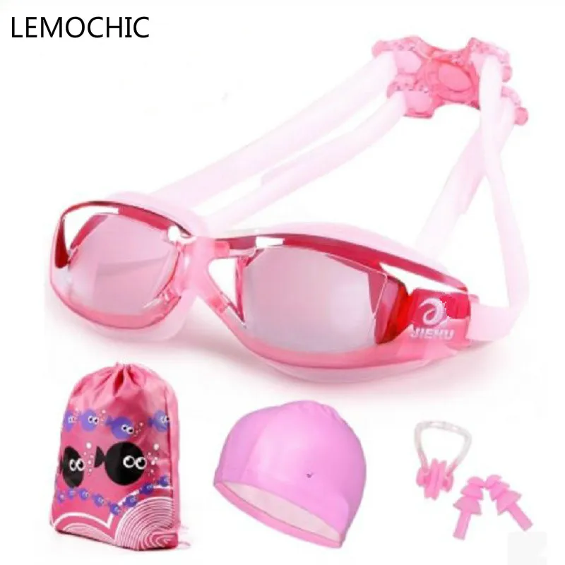 

soft silicone Nose clip earplug Female HD waterproof anti fog goggles High quality swimming bag swimming cap Swimming suit