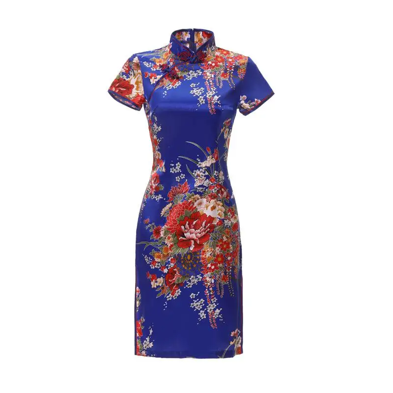 Фиолетовый пикантные летние для женщин короткие Cheongsam большой размеры 5XL 6XL атлас тонкий Винтаж Qipao элегантный воротник стойка китайское платье - Цвет: Style 12