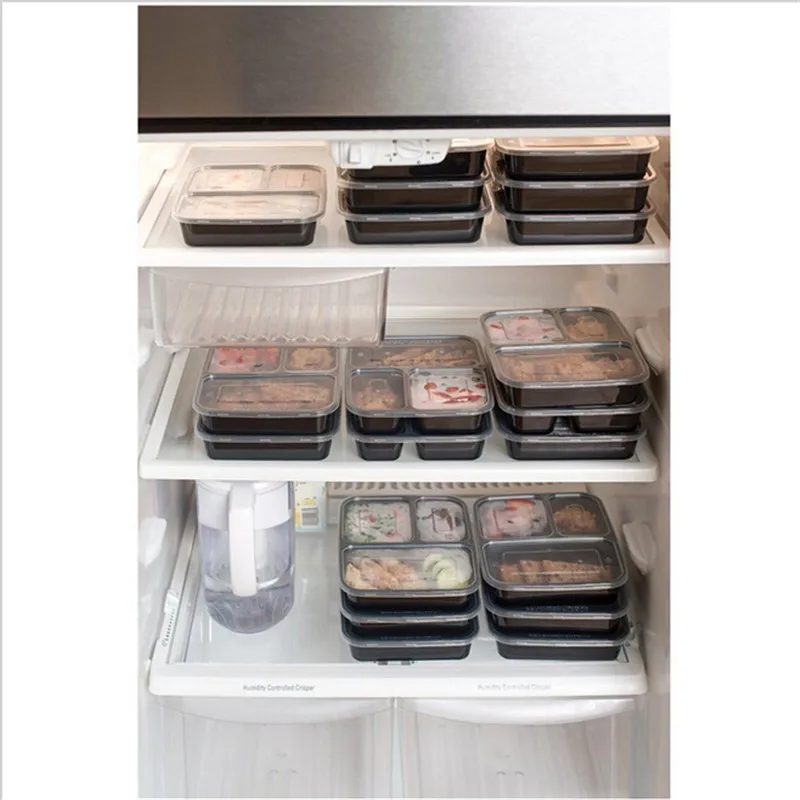 3 отсека многоразовые пластиковые контейнеры для хранения продуктов с крышками, микроволновая печь и посудомоечная машина, Bento Ланч-бокс, набор из 5