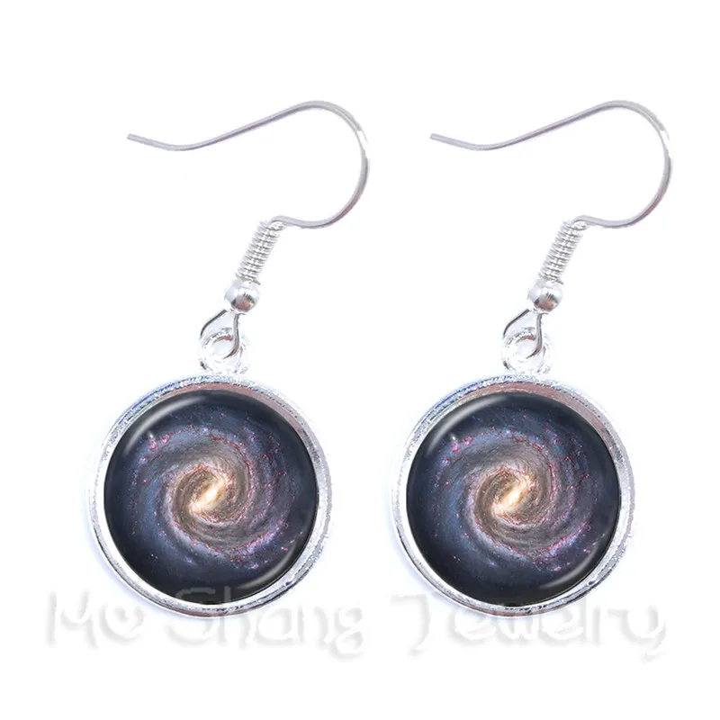 

Galaxy Nebula Earrings Glass Cabochon Solar System Glass Dome Planet Universe Jewelry Gift For Her