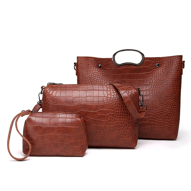 

2019 European style 3pcs/set Composite Bag Fashion Alligator Pirnt Women Bag Brand Ladies Handbag Sets Casual big Shoulder Bag