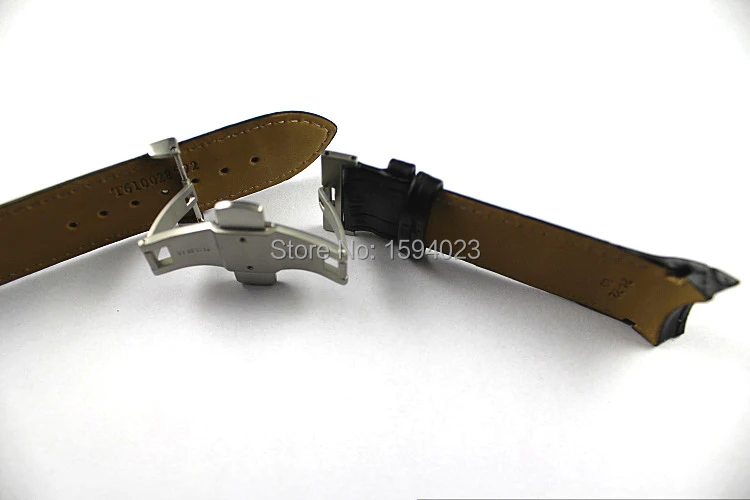24 мм(Пряжка 22 мм) T035627 T035614A высокое качество Серебряная Бабочка Пряжка+ черный натуральная кожа ремешок для часов Ремни для мужчин T035