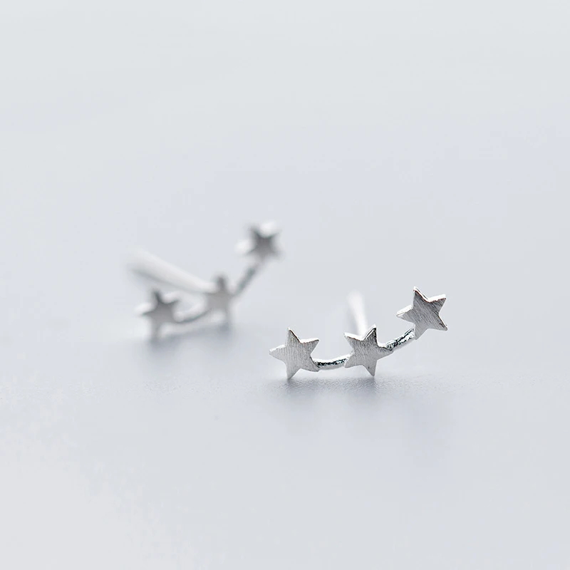 

925 Sterling Silver Exquisite Three Stars Stud Earrings for Women Luxury Jewelry Bijoux