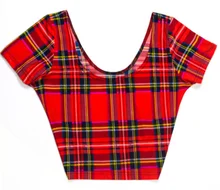 EAST KNITTING X-102 New 2015 Tartan Red Digital Print Cap Sleeve Crop Top summer short t shirts sexy shirts Free Shipping