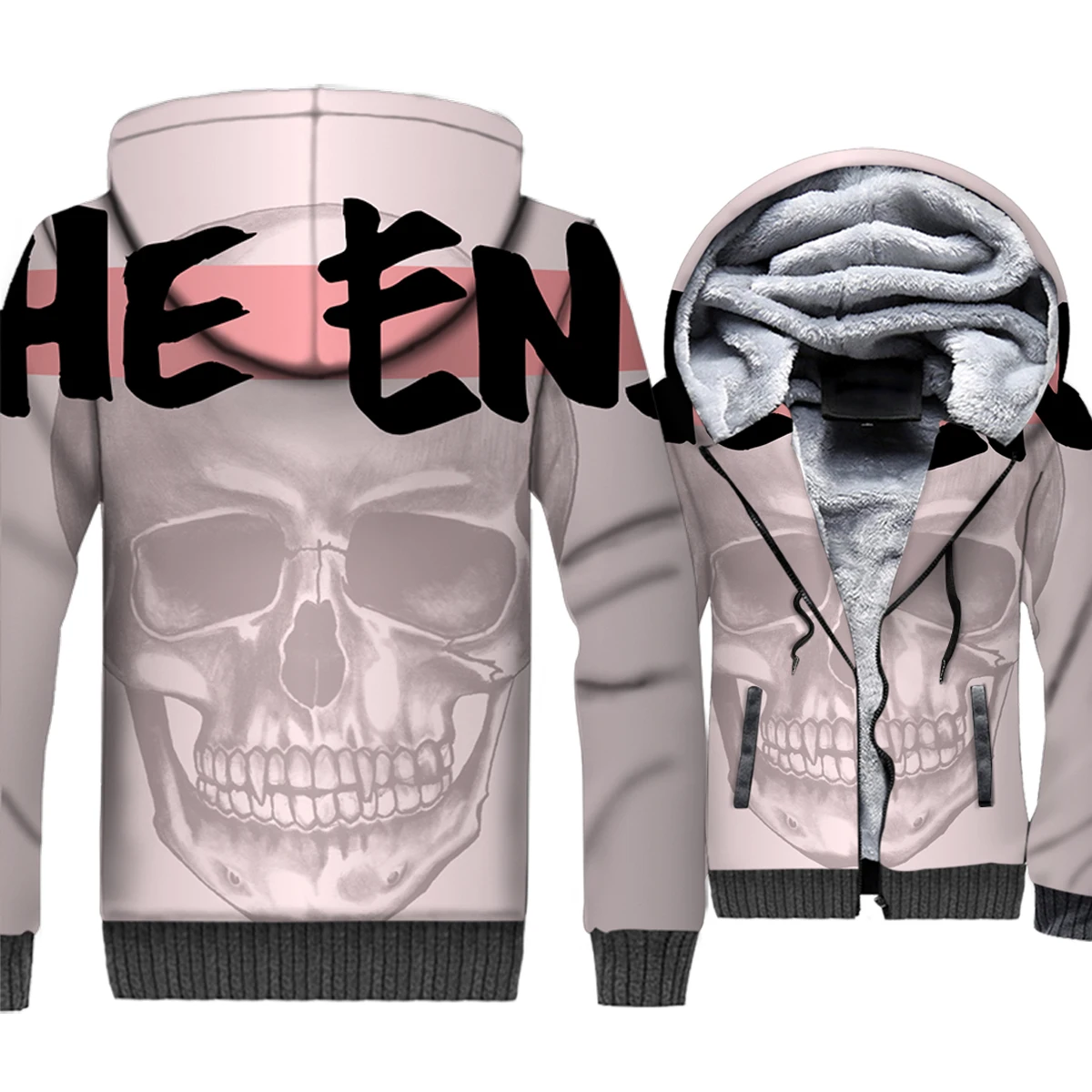

Skull Jacket 3D Print The End Hoodie Men Hip Hop Hooded Sweatshirt 2018 New Design Winter Thick Fleece Warm Zip up Swag Coat 5XL