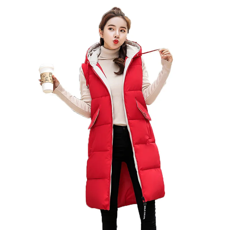 

New 2018 autumn winter women cotton warm waistcoat plus size female outwear brand vest Female Sleeveless Jacket Hood long coat