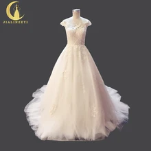 Rhine Real Picture Hot Design Cotton Lace Sexy V Open Back Ball Gown Court Train High Quality Bridal Wedding Dresses