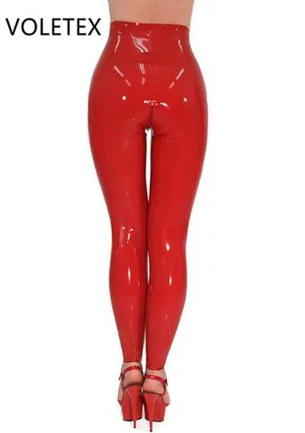 Latex Leggings Rubber Trousers Crotch Zip High Waist Rubber Skinny Leggings U Zipper Plus Size