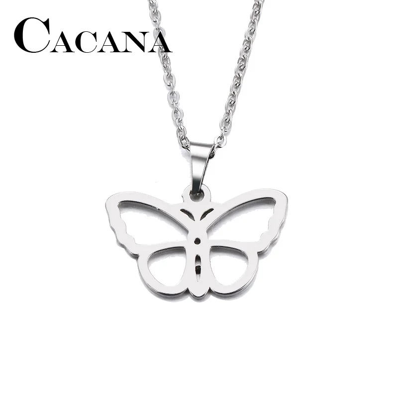 CACANA Stainless Steel Necklace For Women Man Lover's Beauty Butterfly Gold And Silver Color Pendant Necklace Engagement Jewelry