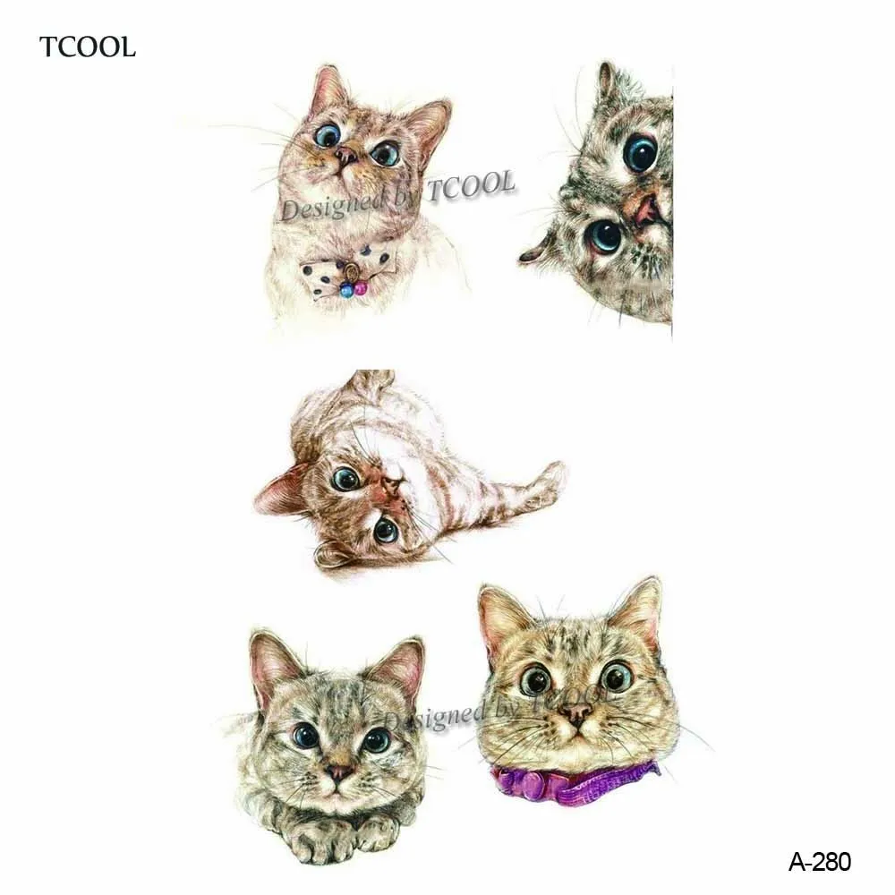 

HXMAN Cat Animal Temporary Tattoo Sticker Waterproof Women Fashion Fake Body Art 9.8X6cm Kids Hand Tattoos A-280