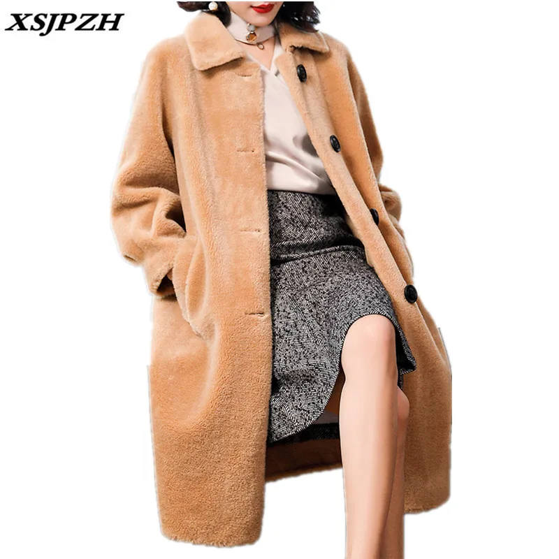 2018 New Women's Winter Real Fur Coat Sheep Sheared Wide-waisted Outer Granules One In The Long Thick Warm Jacket LB138 | Женская