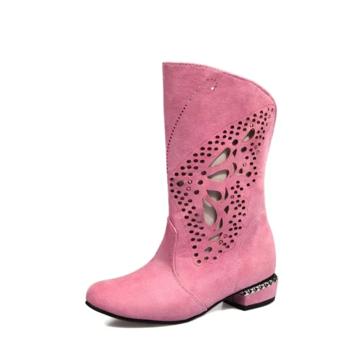 

PQECFS Big size 30-48 high quality 2019 spring & autumn women solid cut-outs mid-calf boots 4 colors