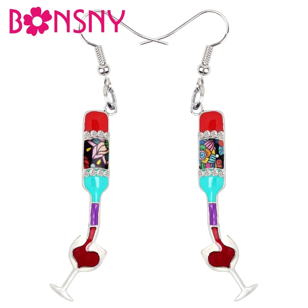 Серьги-подвески в форме капельки Bonsny из эмалированного сплава со стразами