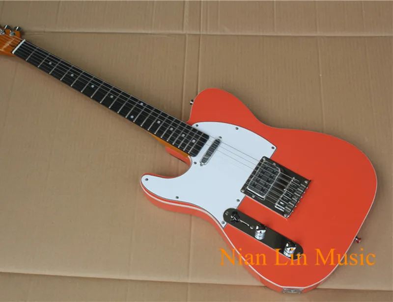 

6-String Electric Guitar,Left hand Version,Jacinth Color,White Pickguard,Rosewood Fingerboard with 21 Frets,can be Customized