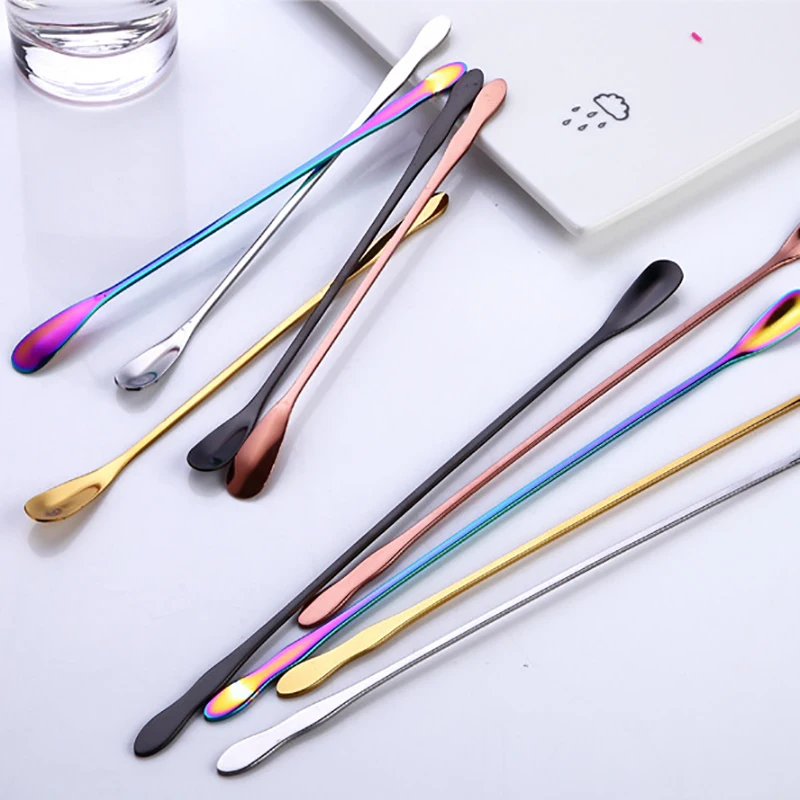 Mini Spoon Dessert Scoop Stirring Rod Serving Colorful Mixing Stainless Steel Ladle Long Handle Vintage Kitchen 6pcs | Дом и сад