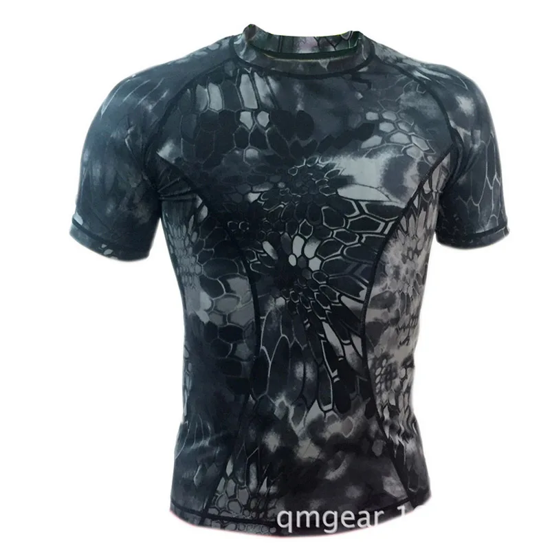 

High quality 2018 outdoors summer camouflage tights short sleeve stretch bodybuilding jersey quick drying python texture tshirts