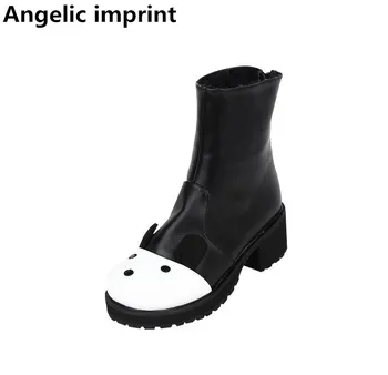 

Angelic imprint customize mori girl Women motorcycle ankle boots lady lolita shoes woman high trifle heels pumps rabbit ears 47