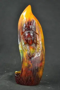 

Elaborate artificial Amber resin collection of leaf shape guanyin bodhisattva statue