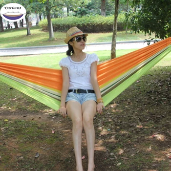 

Portable Hammock 200*150cm for 2 Person Camping Backpacking Hiking Woven Cotton Fabric Tender Green Striped Canvas Hammocks