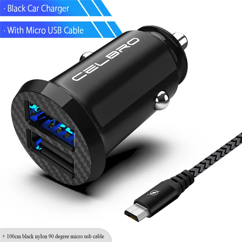 3.1A автомобильное зарядное устройство mi ni usb type C автомобильное USB зарядное устройство для сотового телефона Xiaomi mi 8 SE mi x 2 S 2 A1 A2 универсальное двойное USB Автомобильное зарядное устройство - Тип штекера: Black Micro USB Set