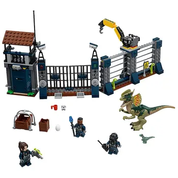

Bela 10923 Jurassic Dinosaur Figure Blocks Dilophosaurus Outpost Attack Compatible Jurassic World Toys For Kids