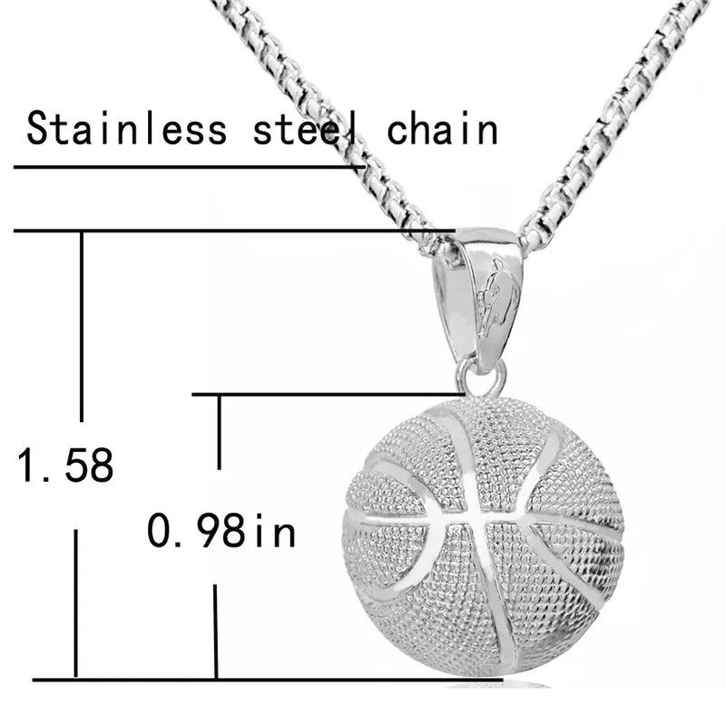 3D ожерелье баскетбольное серебряное ожерелье с подвеской в спортивном стиле хип-хоп ювелирное изделие Мужская цепочка из нержавеющей стали для мужчин подарки на день