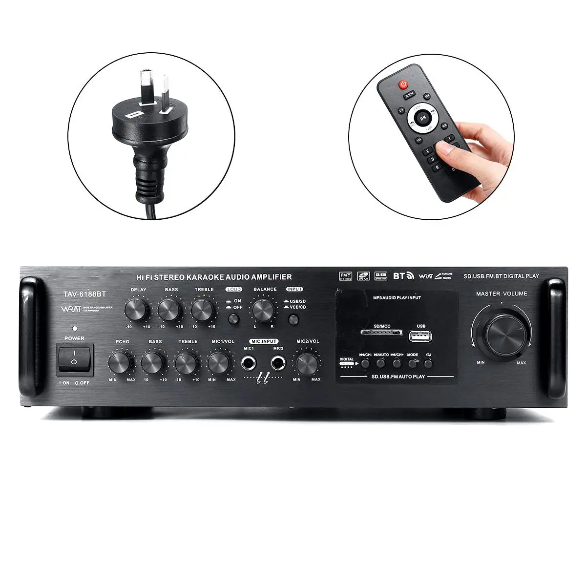  2000W Car Amplifier bluetooth LED Display Wireless Audio Amplifier Stereo Karaoke USB Sound Amplifi - 33032737409