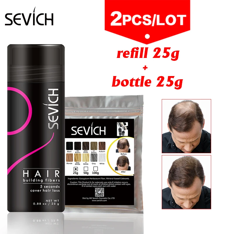 Sevich 2pcs/lot hair building fiber refill 25g bag +bottle 25g hair
