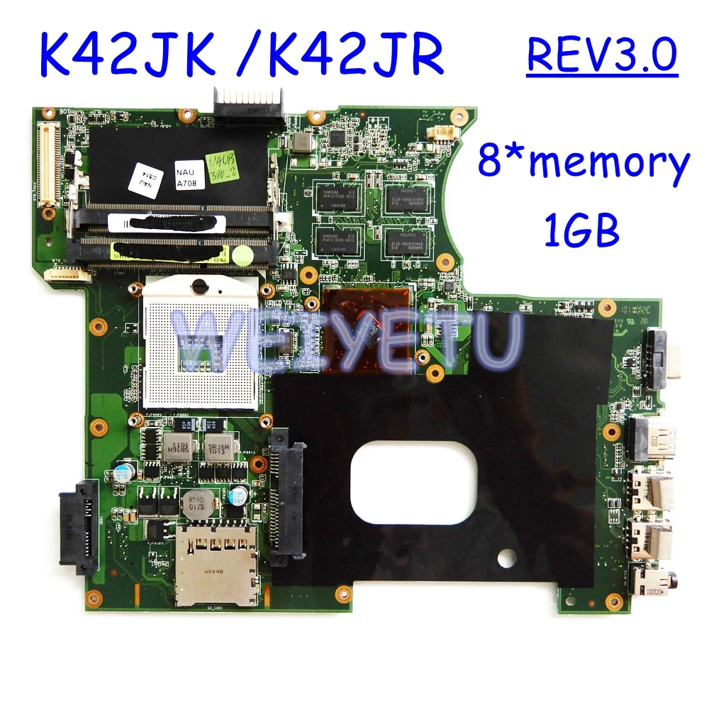 K42JK материнская плата 8 * Память 1 ГБ REV3.0 для ASUS K42JR JZ JE K42JP JY A42J K42J X42J A40J DDR3 HM55 ноутбука Материнская плата Рабочая