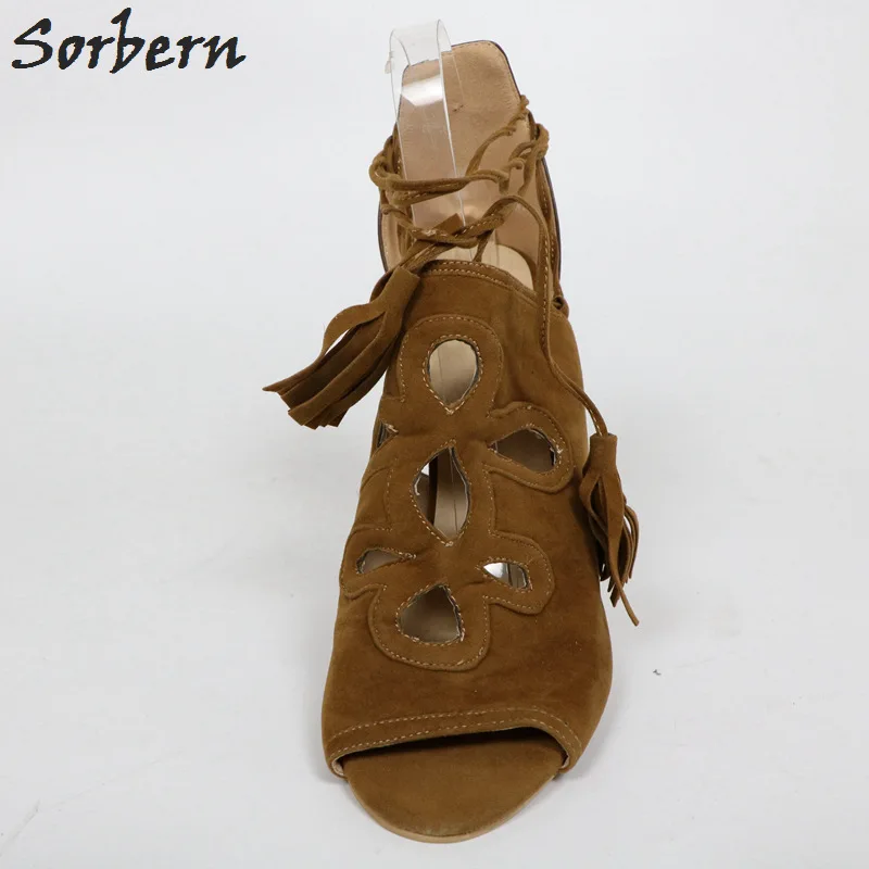 Sorbern для женщин Sandalias Mujer босоножки кружево на высоком каблуке сандалии обувь