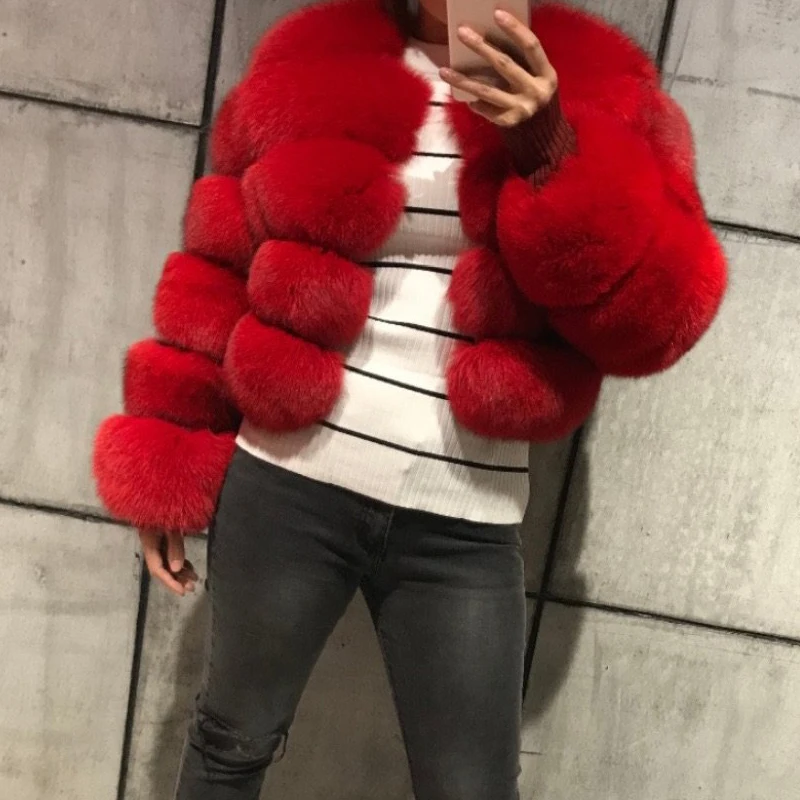 FURSARCAR New Fashion Natural Real Blue Fox Fur Women Natural Genuine Fur Jackets Coats Female 5 Row Short Outerwear Girls