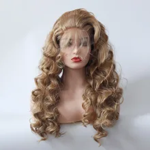V'NICE медовый блондин Длинный свободный глубокий синтетический парик на кружеве с детскими волосами свободная часть 27 цветов термостойкий парик для женщин