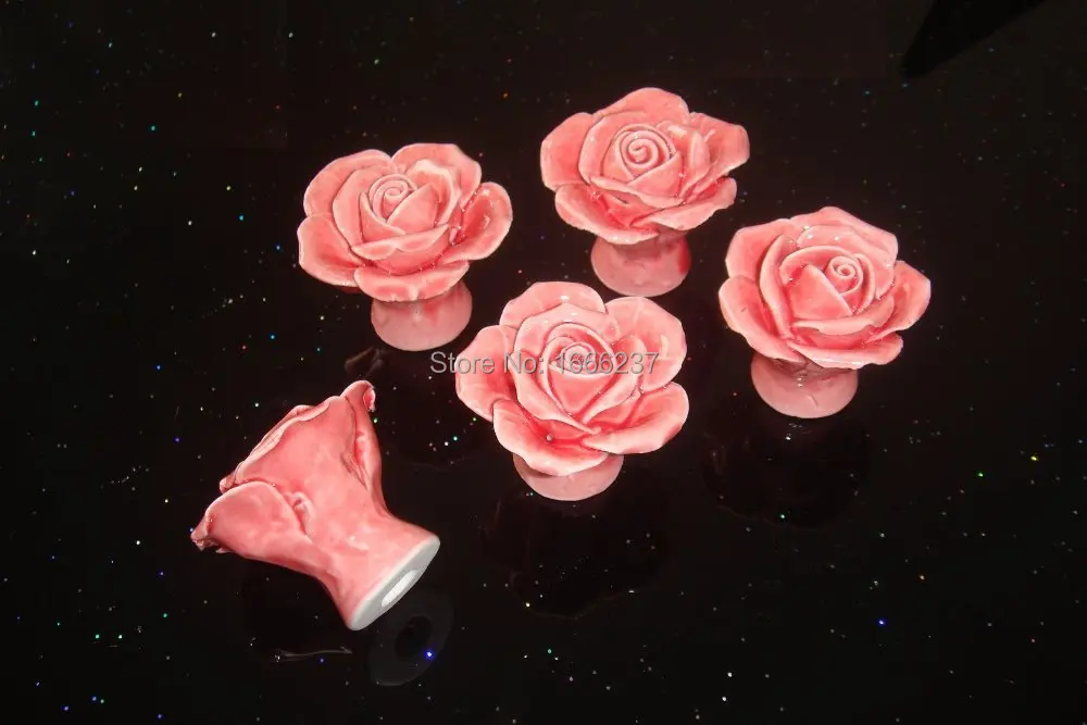 Дополнительно Розовый Винтаж Роза цветочная керамическая дверная ручка шкафчика ящик Кухня нажимная ручка для шкафа DIY HD017