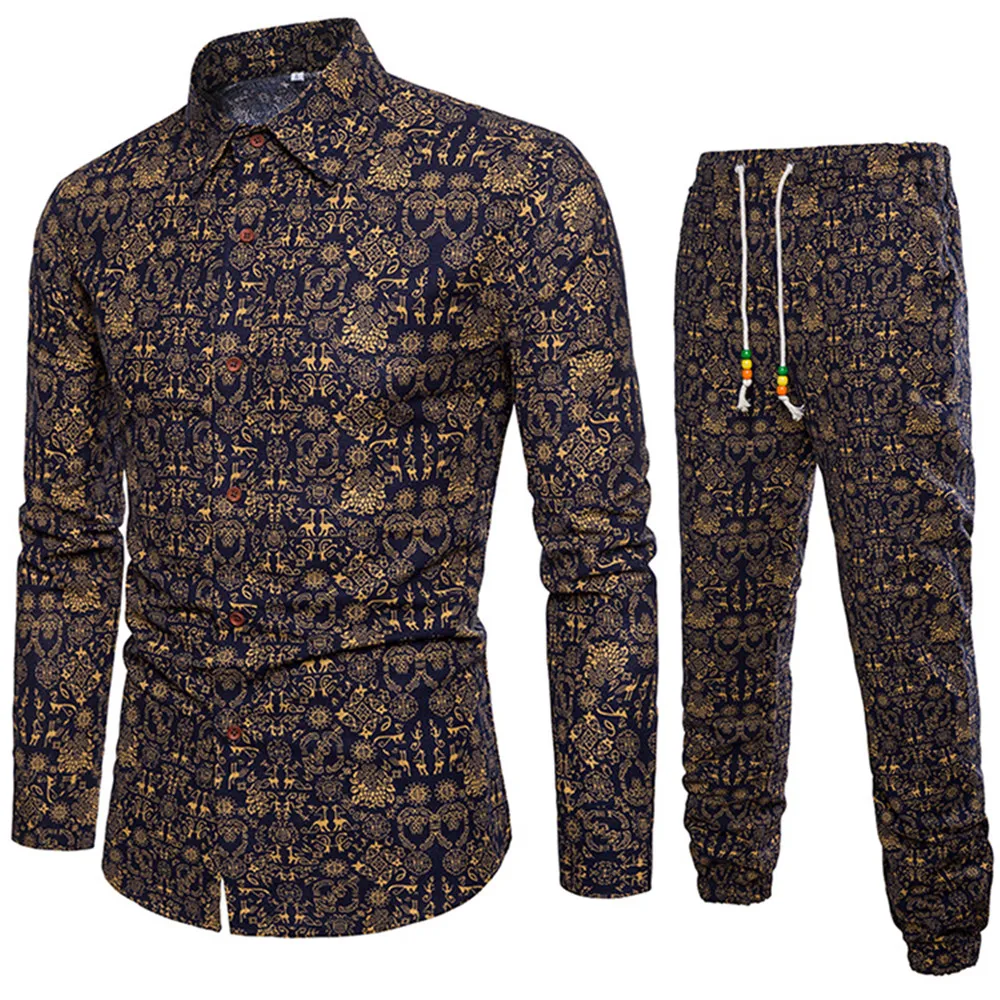 Vintage Floral Party Suits Man Long Sleeve Clothing Classic Chinese Style Printed Shirt Pants And Shirts Set Men Casual Clothes Vintage Floral Party Suits Man Long Sleeve Clothing Classic Chinese Style Printed Shirt Pants And Shirts Set Men Casual Clothes