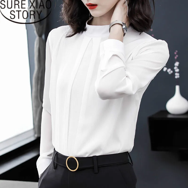 Blusas mujer de moda 2019 мода весна белая блузка с длинными рукавами женские элегантные