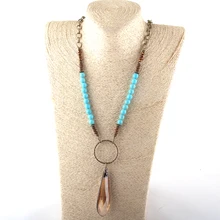 Модные ювелирные изделия Turq камень длинная цепь металлический крест и подвески ожерелья для женщин национальное ожерелье