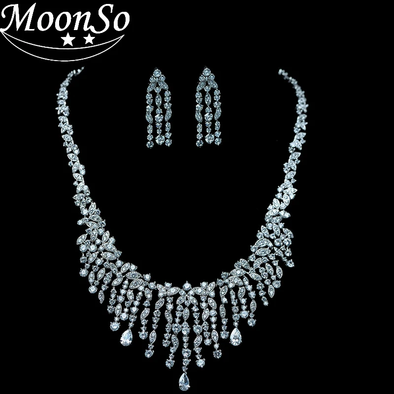  Moonso mode 925 argent haut de gamme de luxe collier de mariée pavé AAA Zircon bijoux de fiançaille