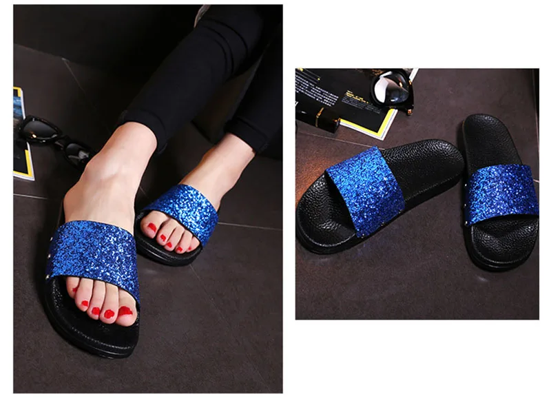 2018 New Women Summer Platform Indoor Home Slippers Casual Peep Toe Flip Flops Ladies Glitter Flat Heels Shoes zapatillas mujer (9)