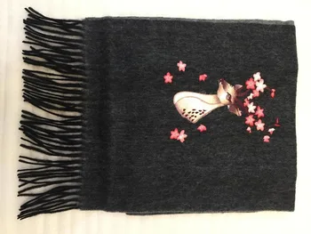 

Chinese embroidery Deer Cashmere scarf shawl wrap 35cm x 185cm Unique gift Suzhou Embroidery