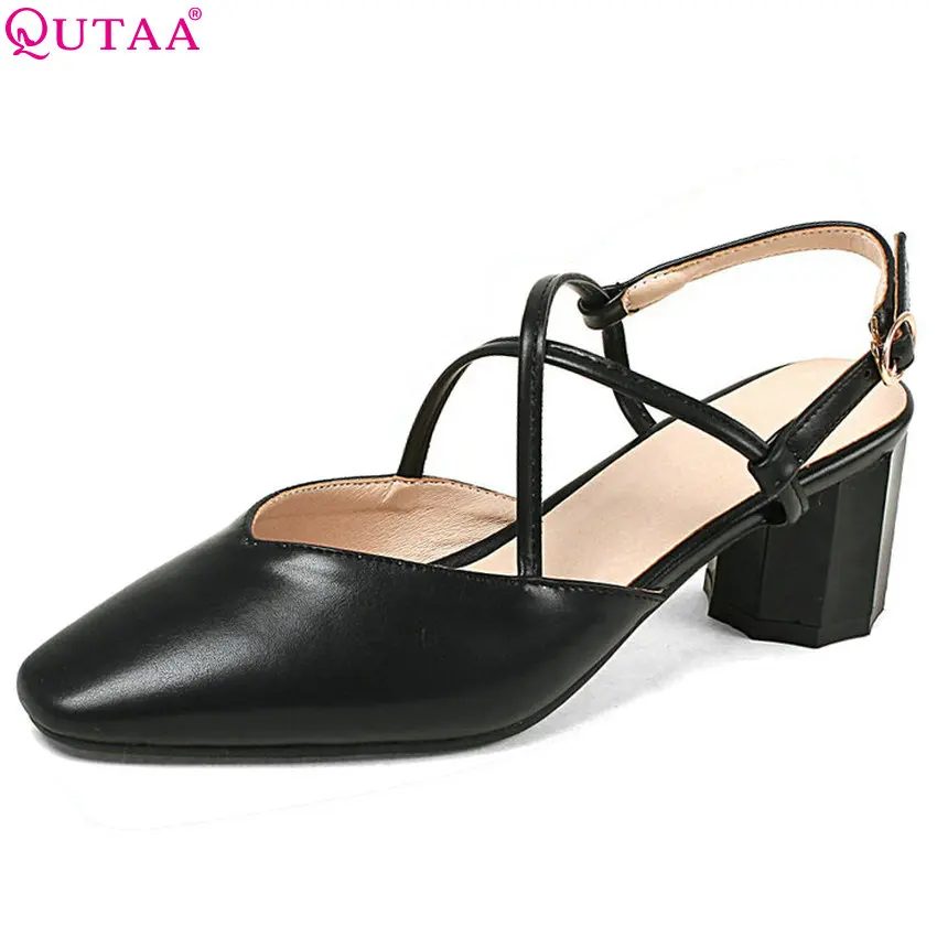 

QUTAA 2018 Women Pumps Square Toe Fashion Pu Leather All Match Fashion Women Shoes Platform Square Heel Women Pumps Size 34-43