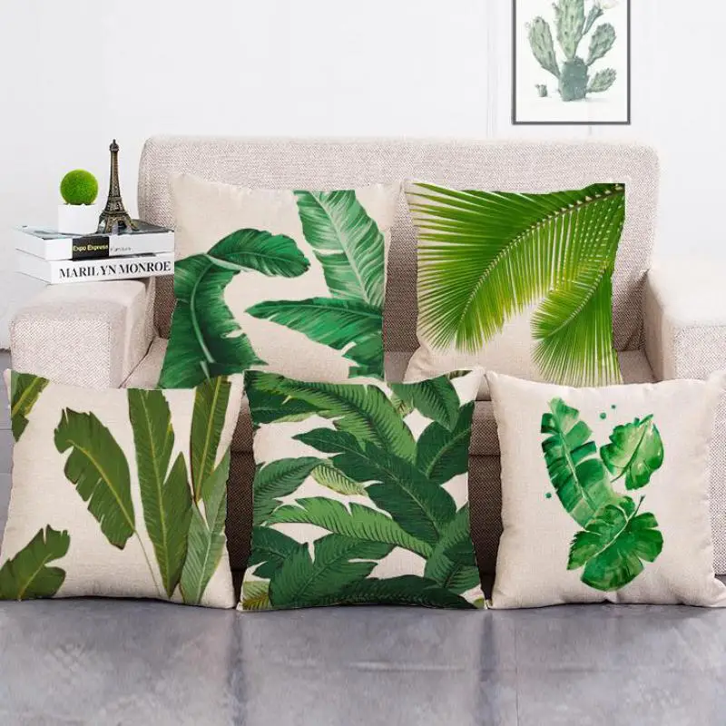 Free Shipping Custom 100 New Green Plant Printed Throw Pillow Sofa