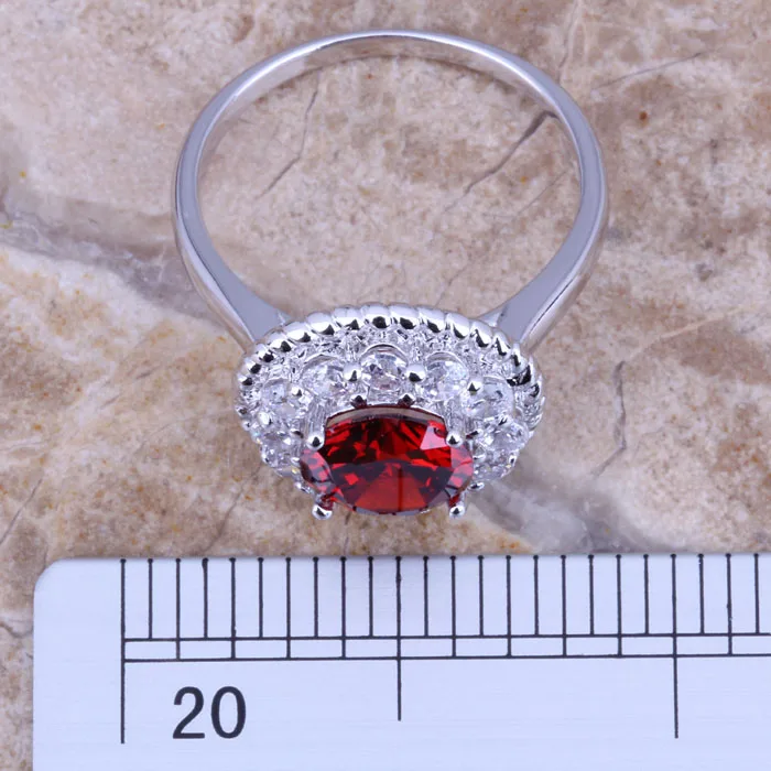 Delicate Red Garnet White CZ Silver Plated  Fashion Ring Size 6 / 7 / 8 / 9 R0235