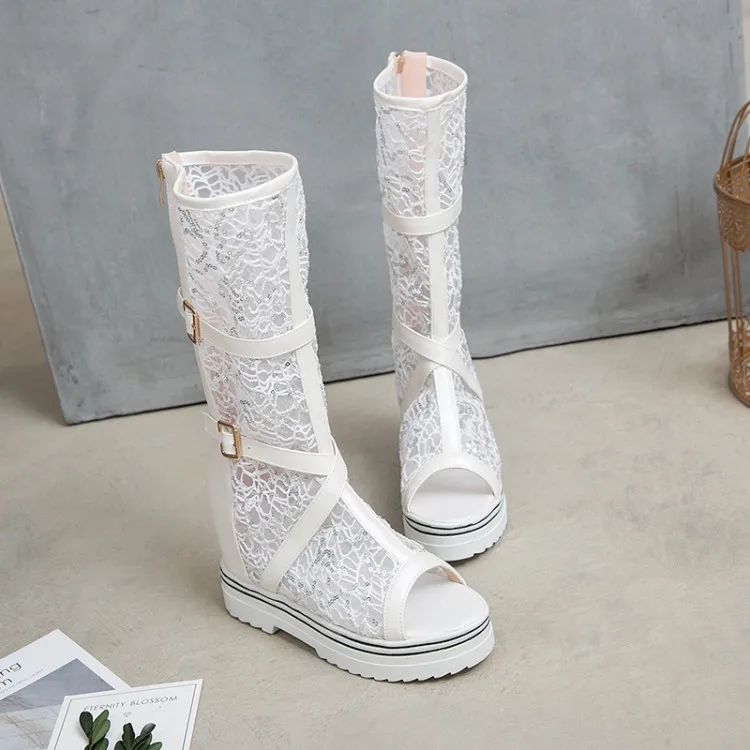 

Big Size 9 10 11 12 wedges shoes for women sandals women shoes woman ladies summer Net fish mouth hollow back zipper
