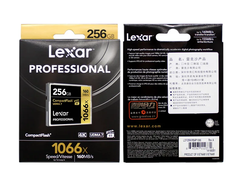 Lexar Professional 1066x CompactFlash Card 128 ГБ 256 Гб карта памяти 160 МБ/с./С компактная флеш-карта UDMA 7 CF карта для DSLR камеры 4K