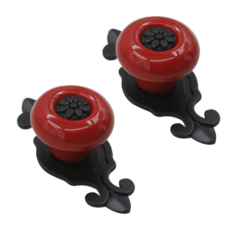 

JFBL Hot 1 Pair Ceramic Door Drawer Cupboard Handle Pull Knobs Zine Alloy Base (Red, Color of Base---Black)