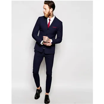 

2 Pieces Navy Blue Autumn Gentlemen terno masculino Costume Homme Blazer Tuxedo Wedding Suits For Men 2018 Custom Made Mens Suit